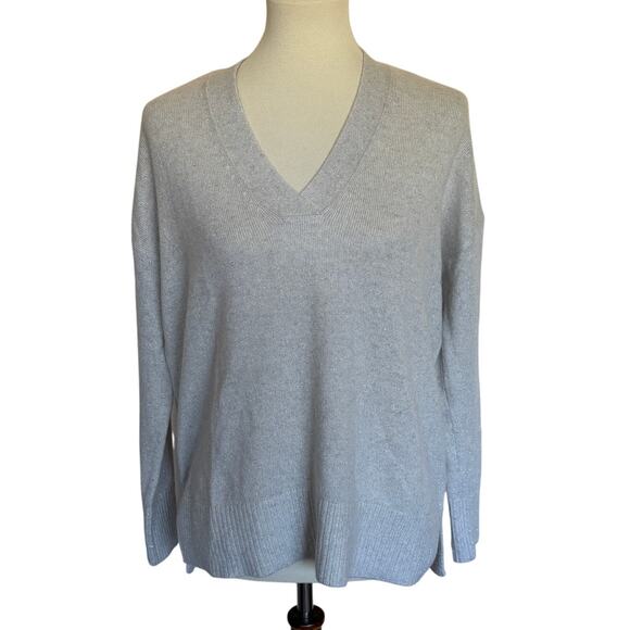 White Label The White Company Metallic Grey Cashmere V Neck Sweater - Picture 1 of 5